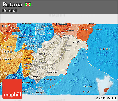 Shaded Relief 3D Map of Rutana, political shades outside
