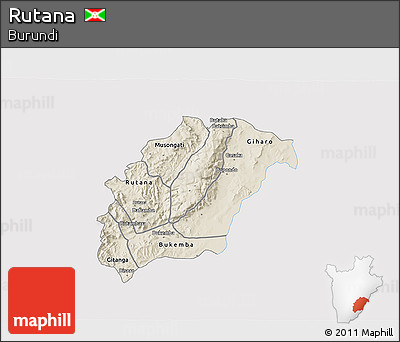 Shaded Relief 3D Map of Rutana, single color outside