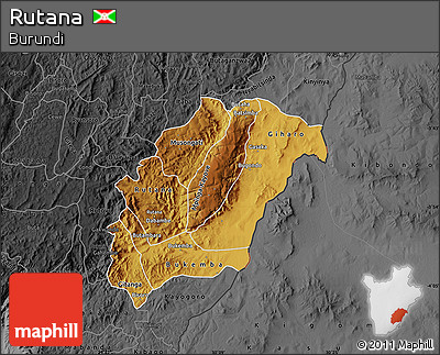 Physical Map of Rutana, darken, desaturated