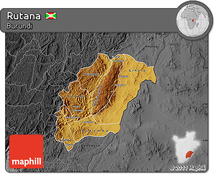 Physical Map of Rutana, darken, desaturated