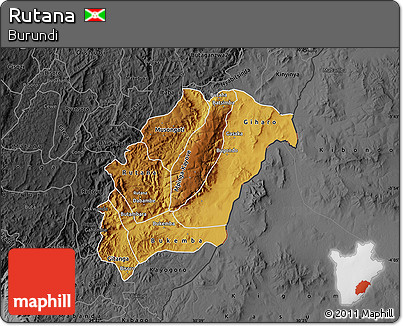 Physical Map of Rutana, darken, desaturated