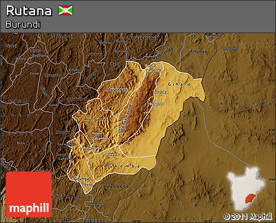 Physical Map of Rutana, darken