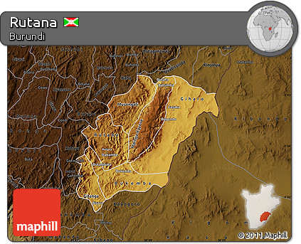 Physical Map of Rutana, darken