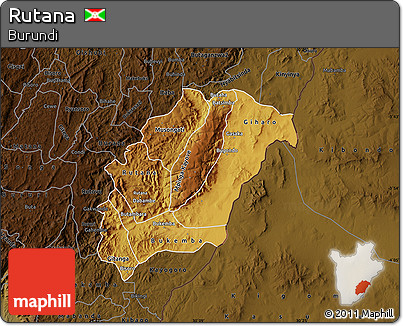 Physical Map of Rutana, darken