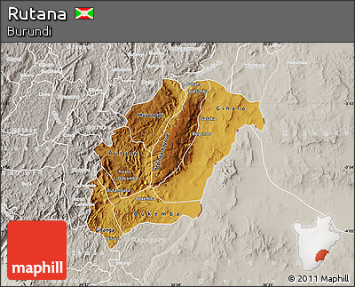 Physical Map of Rutana, lighten, semi-desaturated
