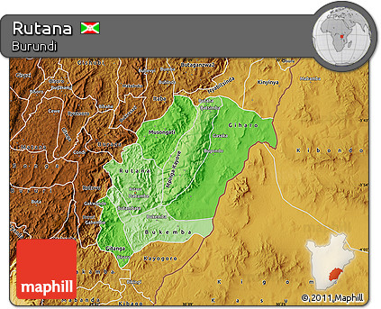 Political Shades Map of Rutana, physical outside