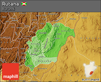 Political Shades Map of Rutana, physical outside