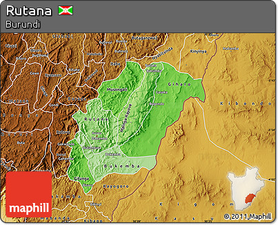 Political Shades Map of Rutana, physical outside