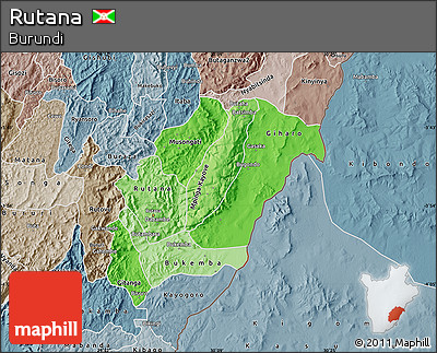 Political Shades Map of Rutana, semi-desaturated
