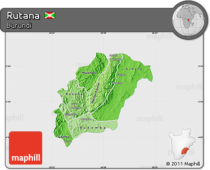 Political Shades Map of Rutana, single color outside