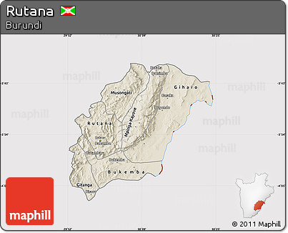 Shaded Relief Map of Rutana, cropped outside