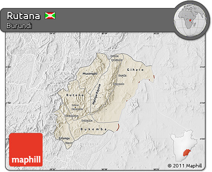 Shaded Relief Map of Rutana, lighten, desaturated