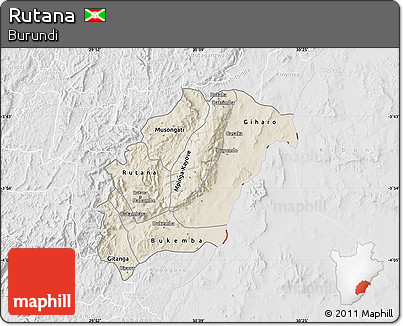 Shaded Relief Map of Rutana, lighten, desaturated