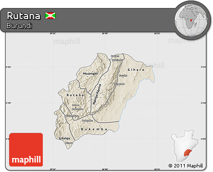 Shaded Relief Map of Rutana, single color outside
