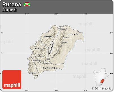 Shaded Relief Map of Rutana, single color outside