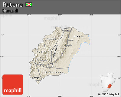 Shaded Relief Map of Rutana, single color outside