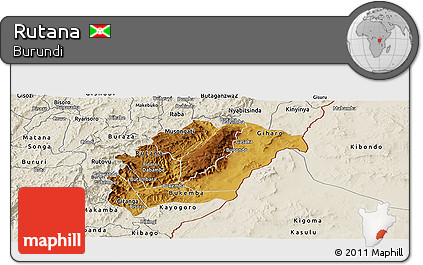 Physical Panoramic Map of Rutana, shaded relief outside