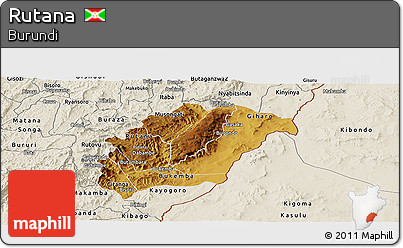 Physical Panoramic Map of Rutana, shaded relief outside