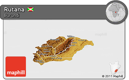 Physical Panoramic Map of Rutana, single color outside