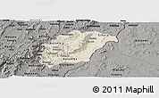 Shaded Relief Panoramic Map of Rutana, darken, semi-desaturated