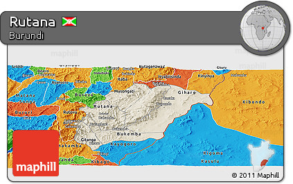 Shaded Relief Panoramic Map of Rutana, political outside