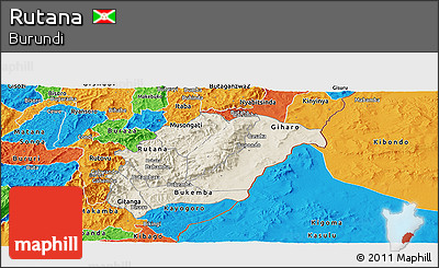 Shaded Relief Panoramic Map of Rutana, political outside