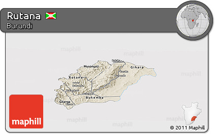 Shaded Relief Panoramic Map of Rutana, single color outside