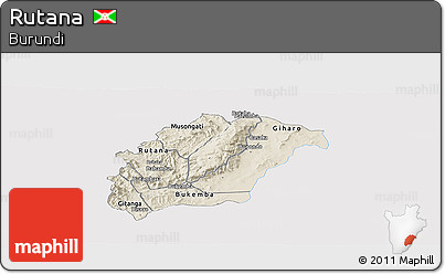 Shaded Relief Panoramic Map of Rutana, single color outside