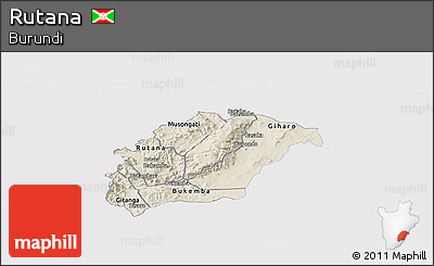 Shaded Relief Panoramic Map of Rutana, single color outside