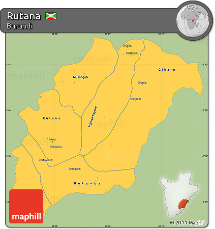 Savanna Style Simple Map of Rutana, single color outside