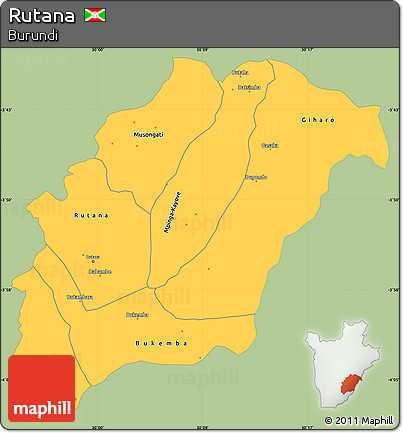 Savanna Style Simple Map of Rutana, single color outside