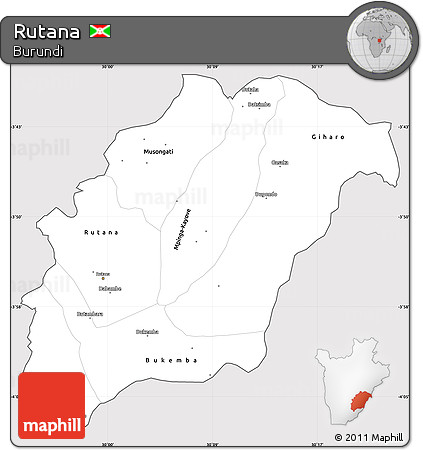 Silver Style Simple Map of Rutana, cropped outside