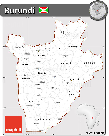 Classic Style Simple Map of Burundi, cropped outside