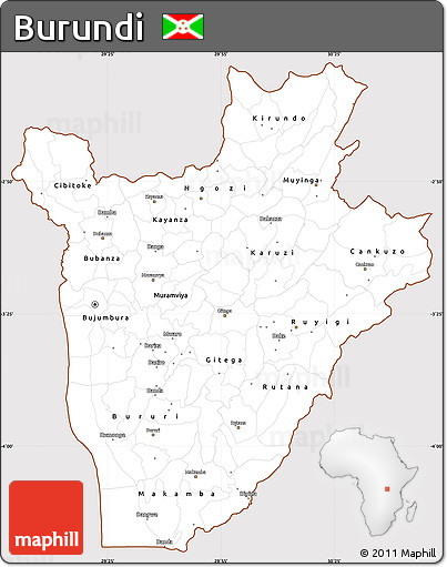Classic Style Simple Map of Burundi, cropped outside