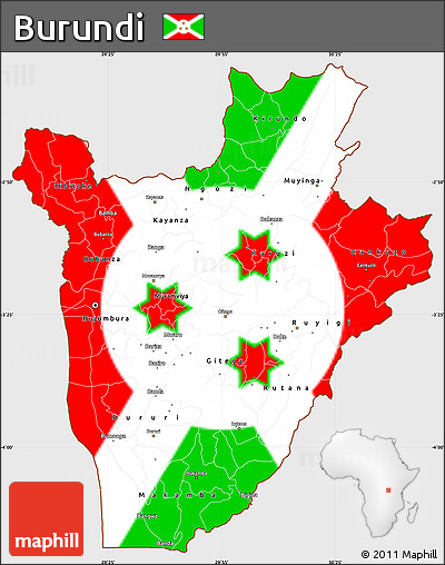 Flag Simple Map of Burundi, single color outside, flag aligned to the middle