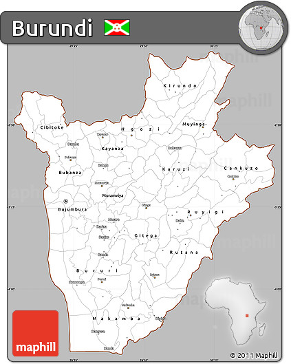 Gray Simple Map of Burundi, cropped outside