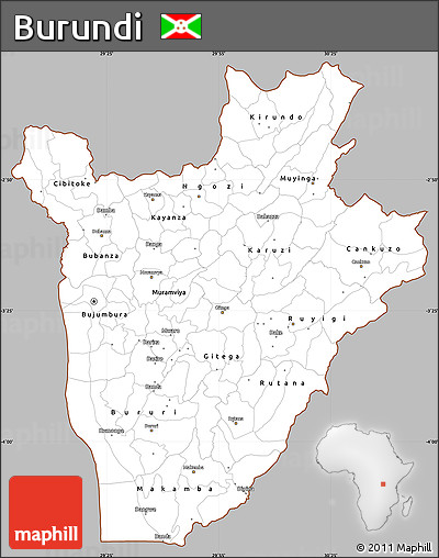 Gray Simple Map of Burundi, cropped outside