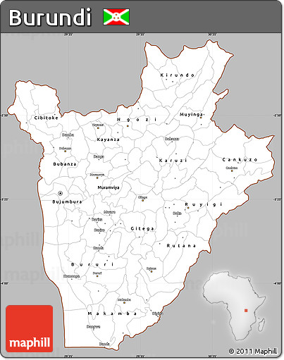 Gray Simple Map of Burundi, cropped outside