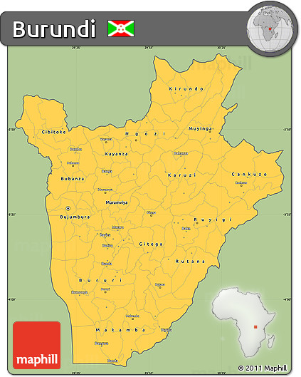 Savanna Style Simple Map of Burundi, single color outside