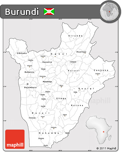 Silver Style Simple Map of Burundi, cropped outside