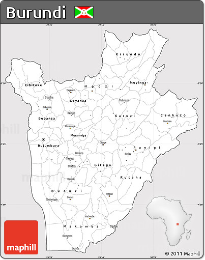 Silver Style Simple Map of Burundi, cropped outside