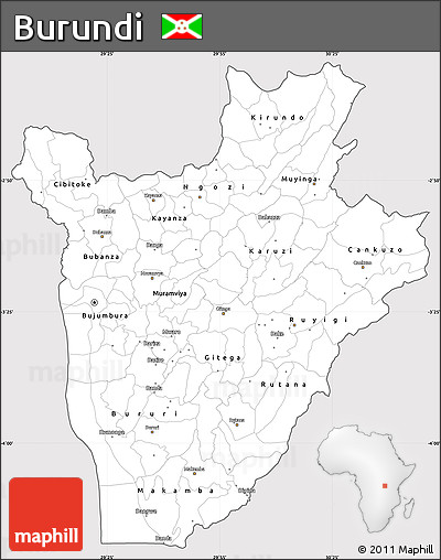 Silver Style Simple Map of Burundi, cropped outside