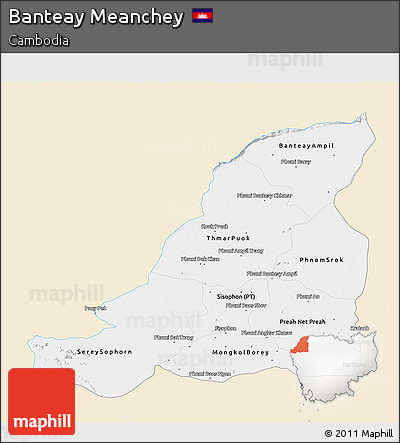 Classic Style 3D Map of Banteay Meanchey, single color outside