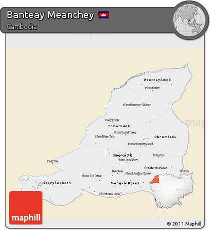 Classic Style 3D Map of Banteay Meanchey, single color outside