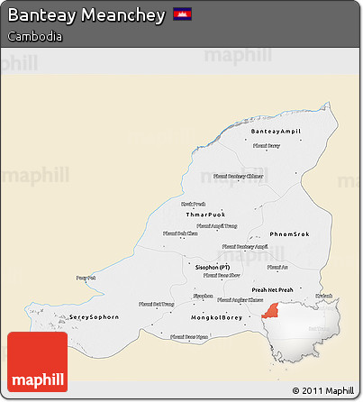Classic Style 3D Map of Banteay Meanchey, single color outside