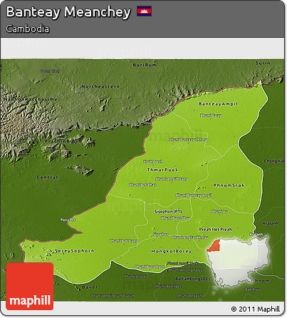 Physical 3D Map of Banteay Meanchey, darken
