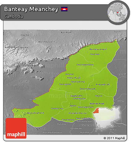 Physical 3D Map of Banteay Meanchey, desaturated