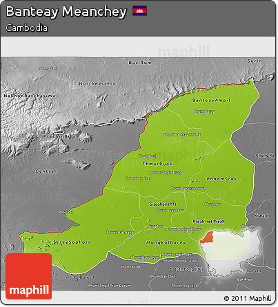 Physical 3D Map of Banteay Meanchey, desaturated