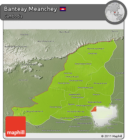 Physical 3D Map of Banteay Meanchey, semi-desaturated