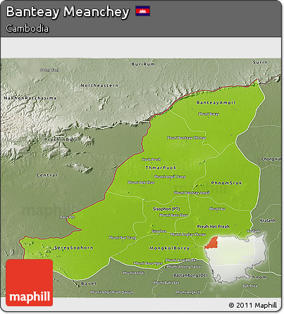 Physical 3D Map of Banteay Meanchey, semi-desaturated